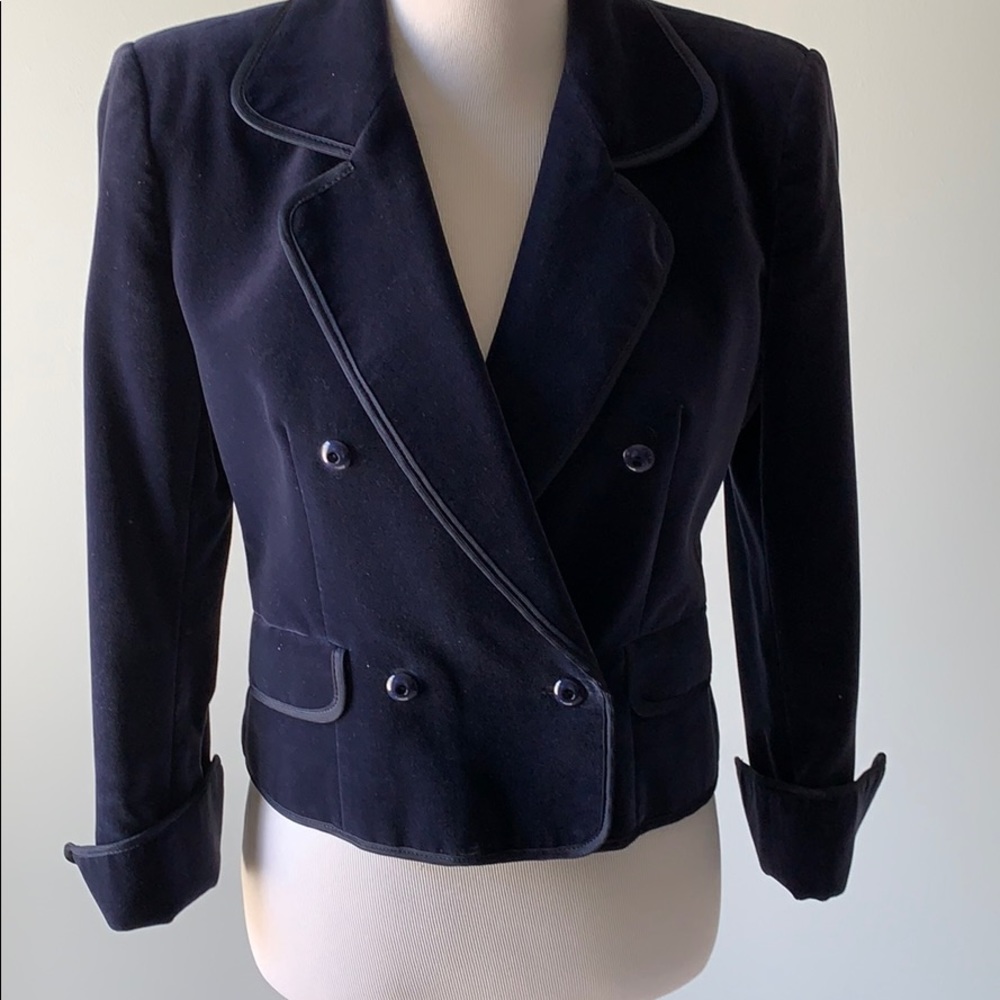 Jaeger Navy cotton velvet cropped jacket